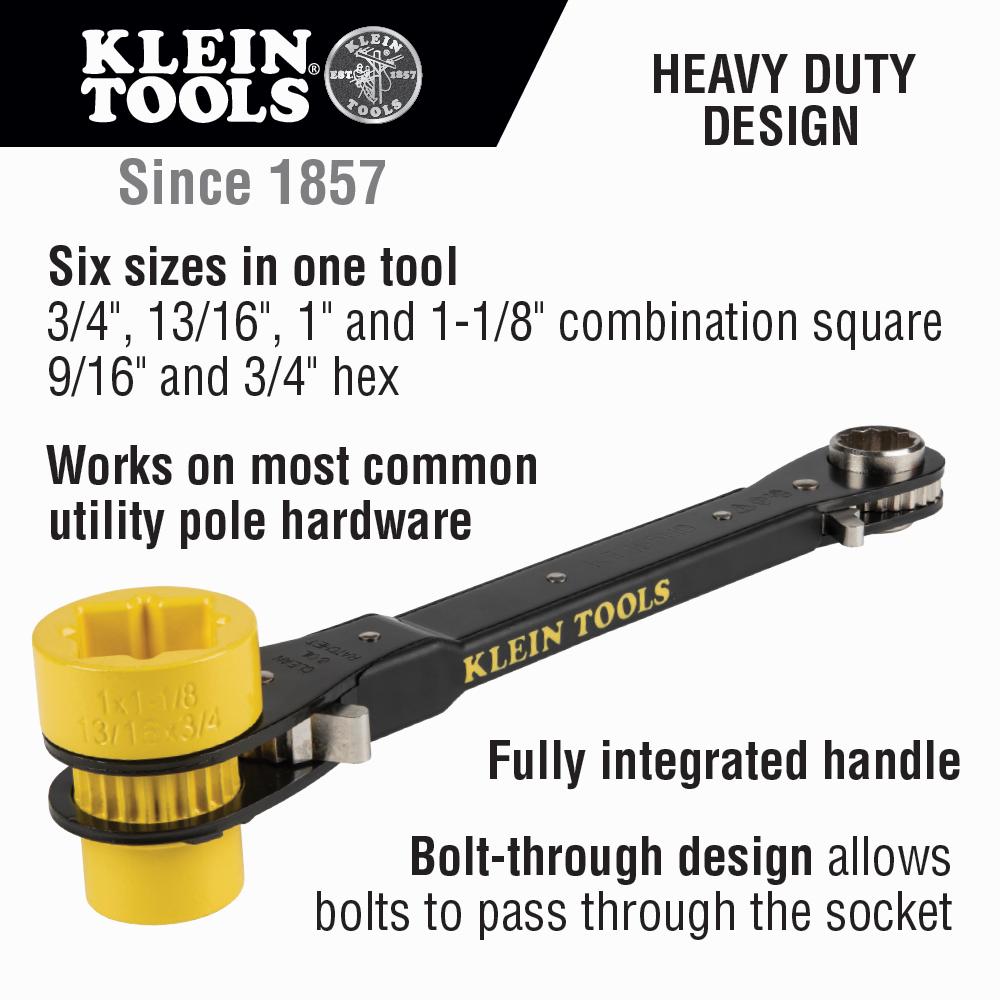 Klein Tools KT155HD 6-In-1 Lineman'S Ratcheting Wrench, Heavy-Duty