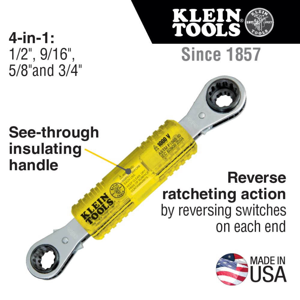 Klein Tools KT223X4-INS Lineman'S Insulating 4-In-1 Box Wrench