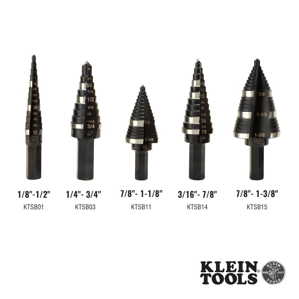 Klein Tools KTSB01 Step Drill Bit Double-Fluted #1, 1/8 To 1/2-Inch