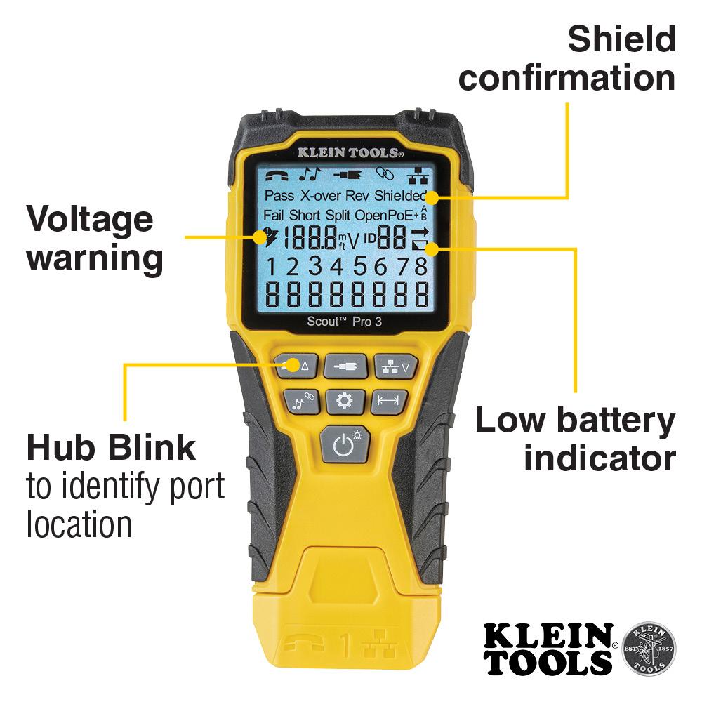 Klein Tools VDV501-851 Cable Tester Kit with Scout ® Pro 3 Tester, Remotes, Adapter, Battery