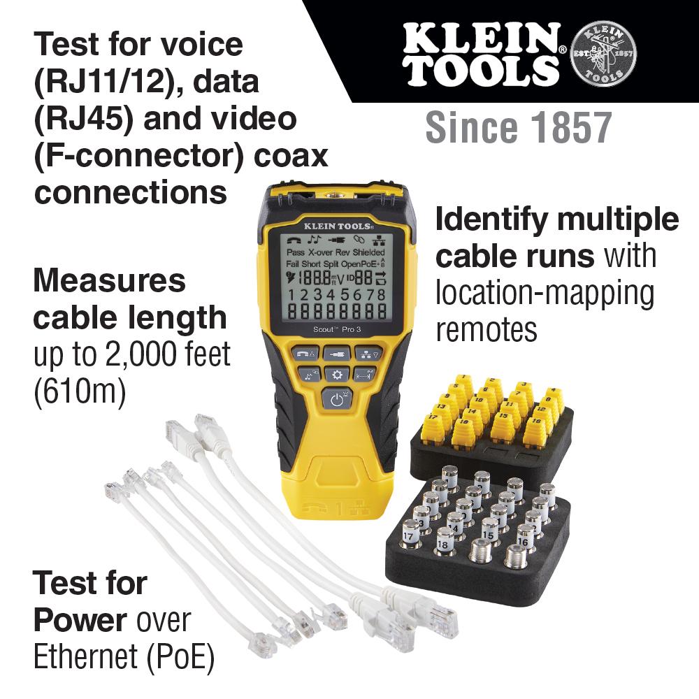 Klein Tools VDV501-852 Scout® Pro 3 Tester With Locator Remote Kit