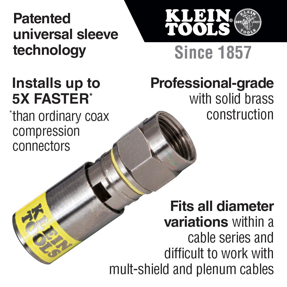 Klein Tools VDV812-612 Universal F Compression Connectors RG6/6Q 50-Pack