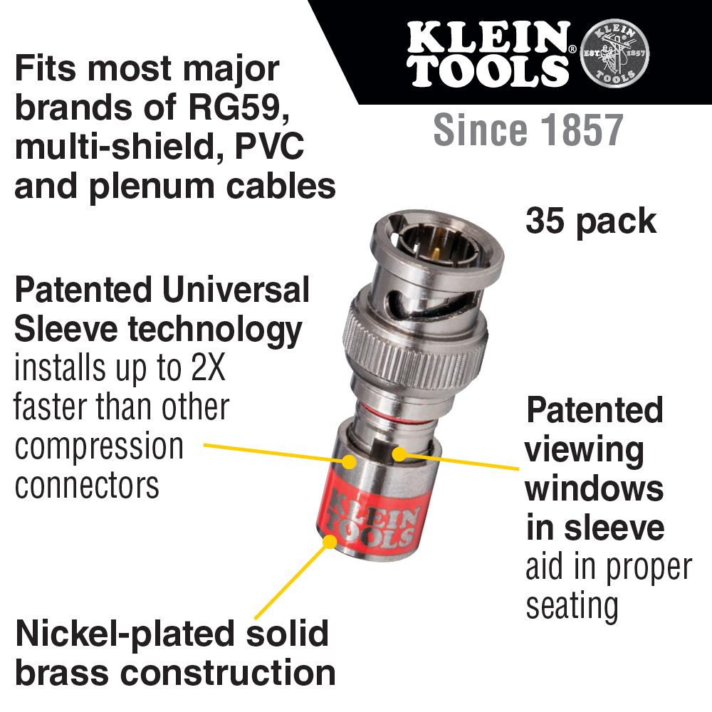 Klein Tools VDV813-619 Universal BNC Compression Connectors RG59 35-Pack