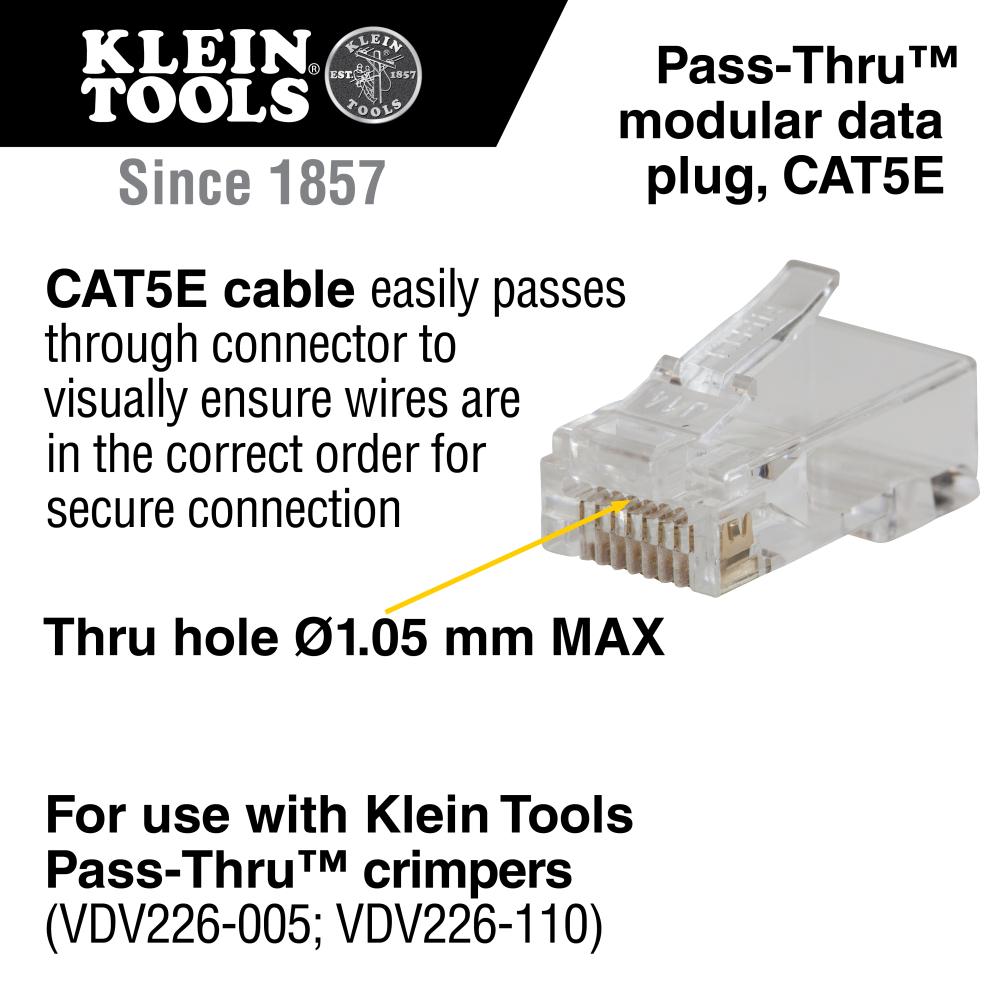 Klein Tools VDV826-702 Pass-Thru Modular Data Plug, RJ45- CAT5E, 50-Pack