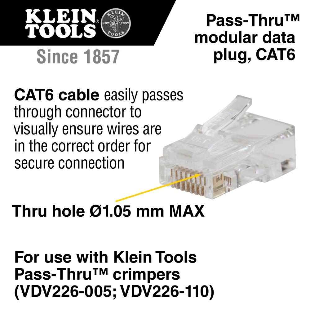 Klein Tools VDV826-729 Pass-Thru Modular Data Plugs RJ45-CAT6, 10-Pack