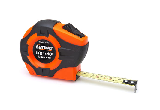 Lufkin PHV1023CMEN 1/2"x 3m/10' P1000 Series SAE/Metric Yellow Clad A20 Blade Power Return Tape Measure