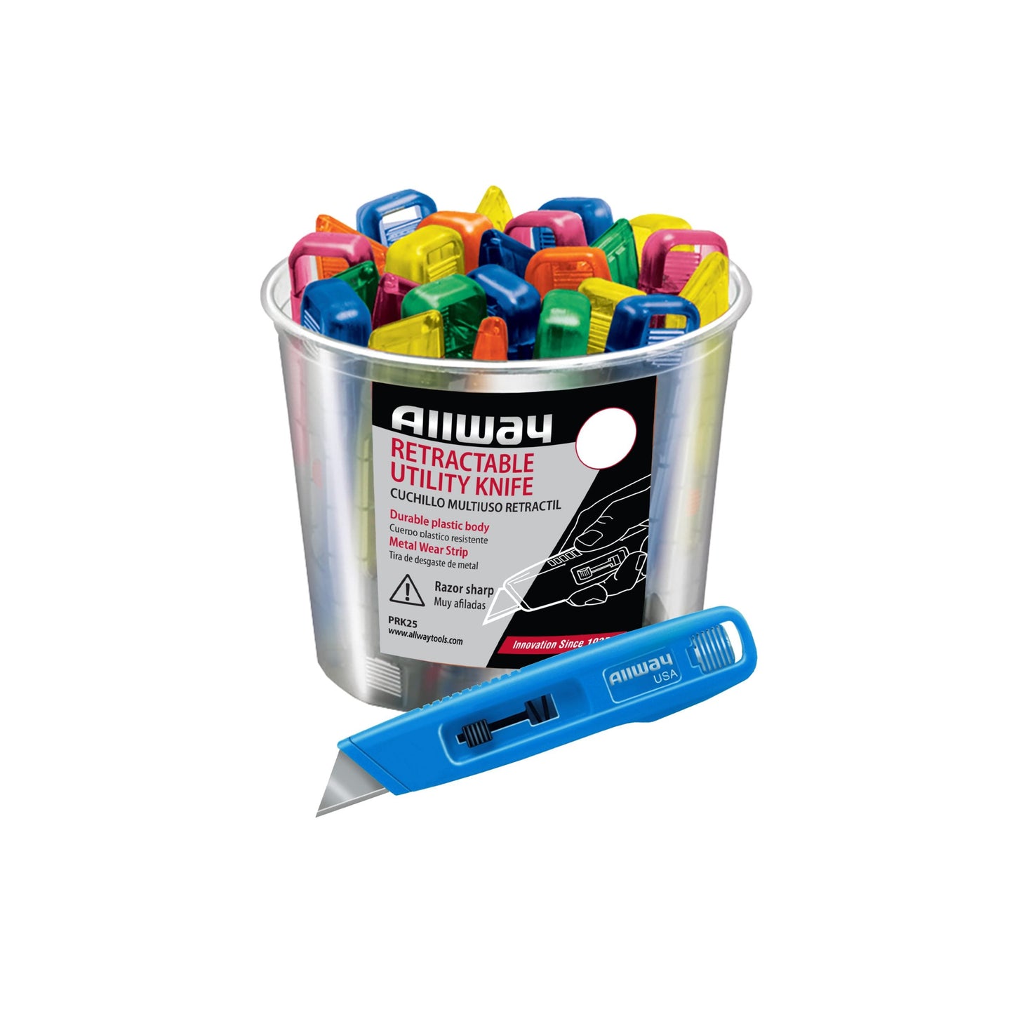 Allway PRK25 Plastic Retractable Knives, Bucket of 25