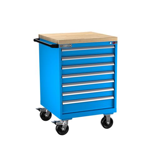 Champion Tool Storage SW1500-0701IL-MB8-BBT-BB 7-Drawer Standard Depth Mobile Modular Cabinet SW0701IL | 28-1/4"W x 43-1/4"H x 28-1/2"D, Bright Blue