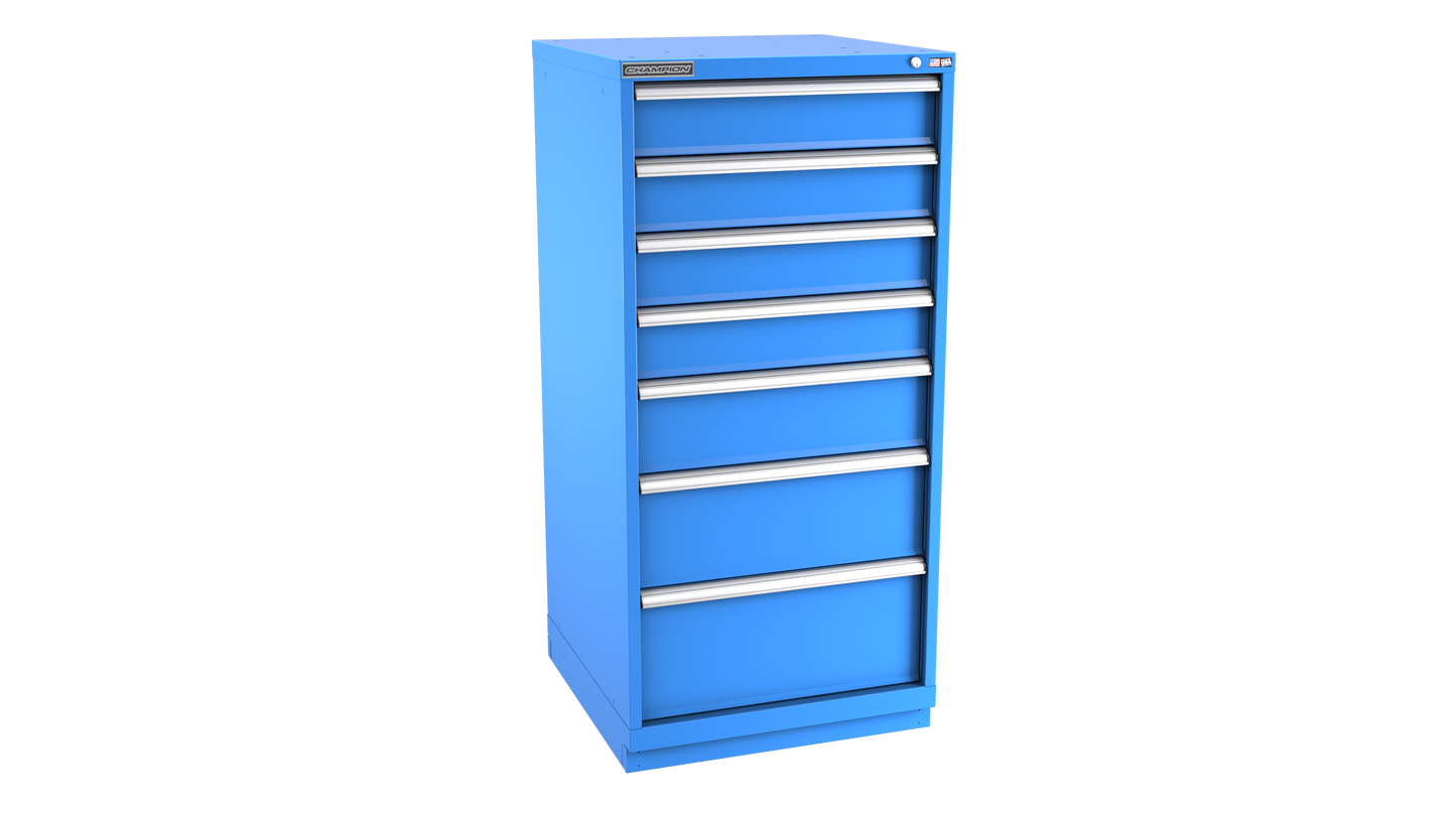 Champion Tool Storage SW2700-0701-ILC-FTB-BB 7-Drawer Standard Depth Modular Cabinet SW0701 | 28-1/4"W x 59-1/2"H x 28-1/2"D, Bright Blue