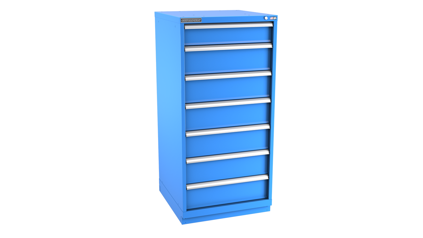 Champion Tool Storage SW2700-0702-ILC-FTB-BB 7-Drawer Standard Depth Modular Cabinet SW0702 | 28-1/4"W x 59-1/2"H x 28-1/2"D, Bright Blue