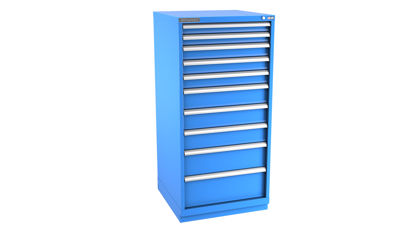 Champion Tool Storage SW2700-1002-ILC-FTB-BB 10-Drawer Standard Depth Modular Cabinet SW1002 | 28-1/4"W x 59-1/2"H x 28-1/2"D, Bright Blue