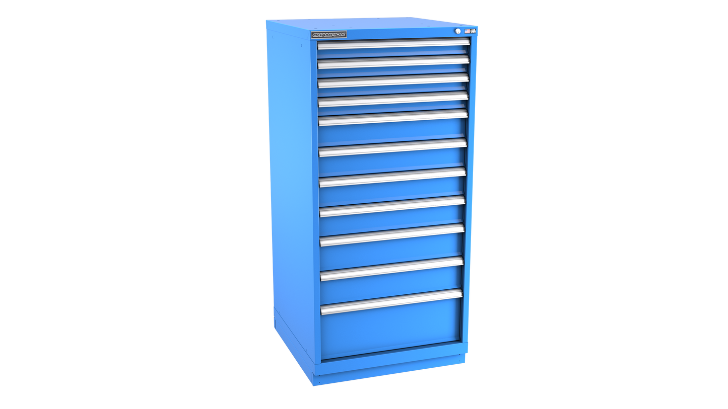 Champion Tool Storage SW2700-1101-ILC-FTB-BB 11-Drawer Standard Depth Modular Cabinet SW1101 | 28-1/4"W x 59-1/2"H x 28-1/2"D, Bright Blue