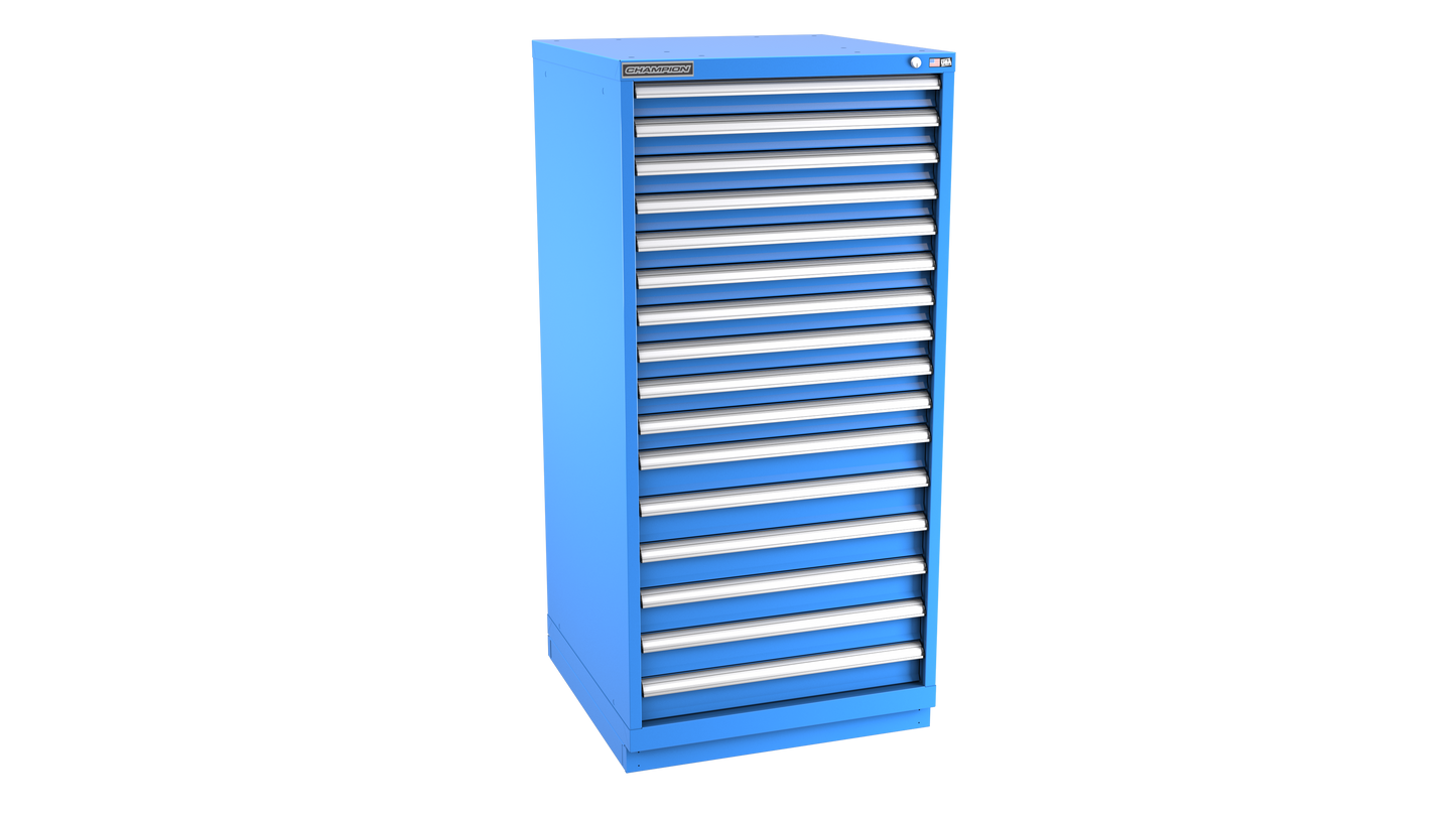Champion Tool Storage SW2700-1601-ILC-FTB-BB 16-Drawer Standard Depth Modular Cabinet SW1601 | 28-1/4"W x 59-1/2"H x 28-1/2"D, Bright Blue