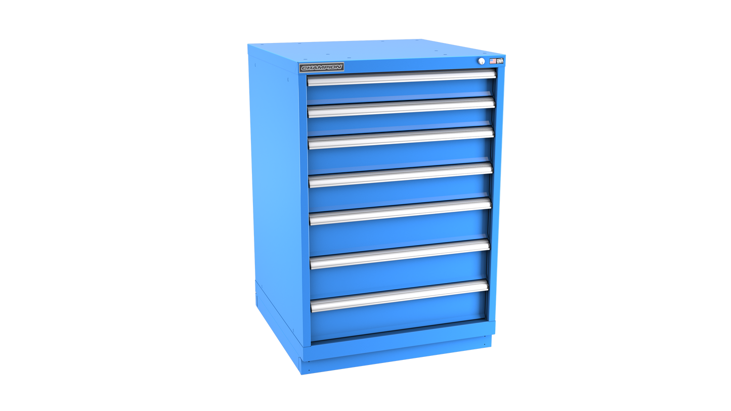 Champion Tool Storage SWS1800-0702-ILC-FTB-BB 7-Drawer Shallow Depth Modular Cabinet SWS0702 | 28-1/4"W x 41-3/4"H x 22-1/2"D, Bright Blue