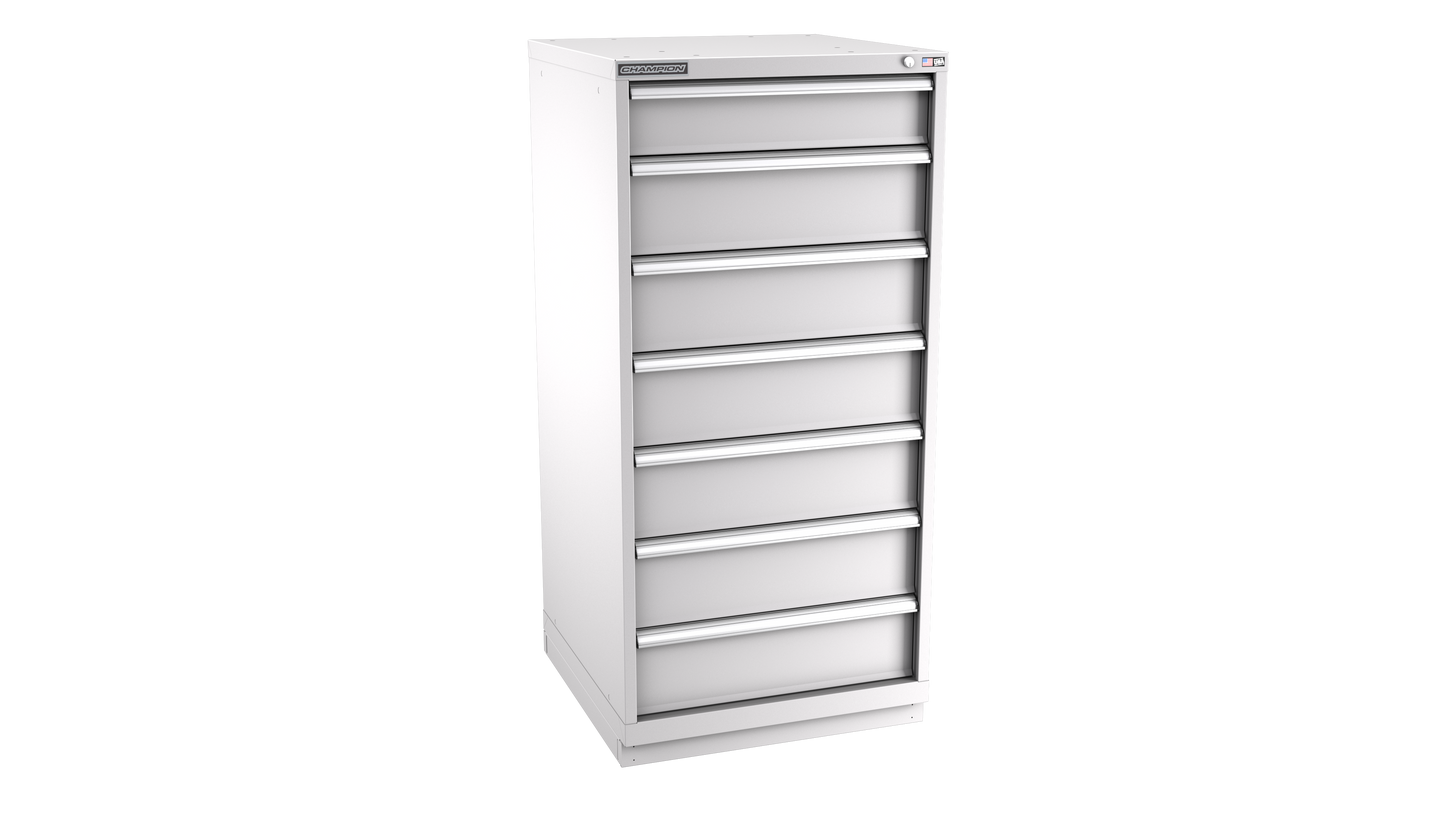 Champion Tool Storage SWS2700-0702-ILC-FTB-LG 7-Drawer Shallow Depth Modular Cabinet SWS0702 | 28-1/4"W x 59-1/2"H x 22-1/2"D, Light Gray
