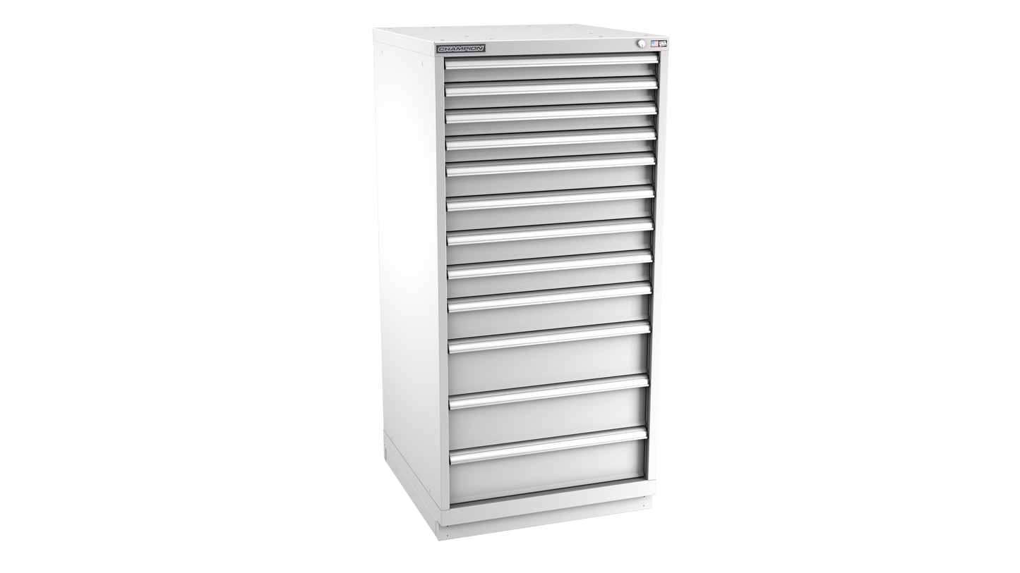 Champion Tool Storage SWS2700-1201-ILC-FTB-LG 12-Drawer Shallow Depth Modular Cabinet SWS1201 | 28-1/4"W x 59-1/2"H x 22-1/2"D, Light Gray