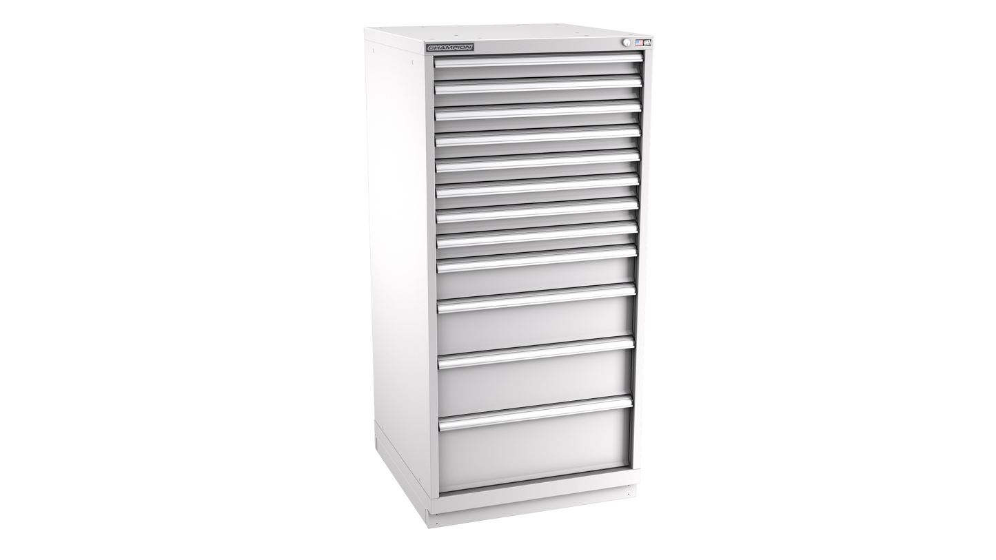 Champion Tool Storage SWS2700-1202-ILC-FTB-LG 12-Drawer Shallow Depth Modular Cabinet SWS1202 | 28-1/4"W x 59-1/2"H x 22-1/2"D, Light Gray