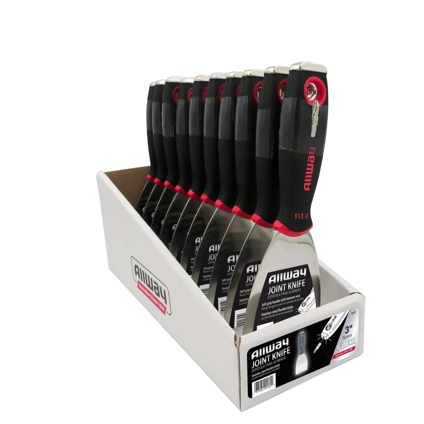 Allway SX3F-DSP Small Counter Top Display, 3" Flex Soft Grip Wall Scraper 10 PC.