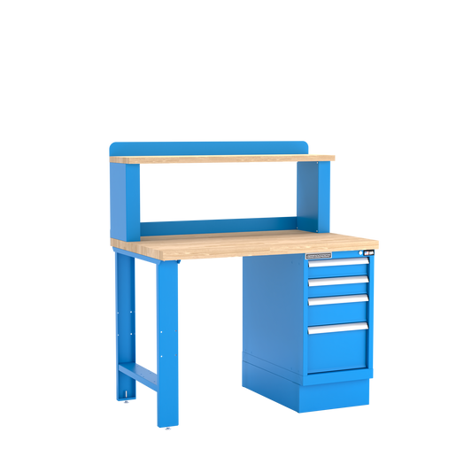 Champion Tool Storage WB201-B4830-BB 4-Drawer Standard Depth Cabinet Workbench, 12" Riser WB201 | 48"W x 35-1/4"H x 30"D, Bright Blue