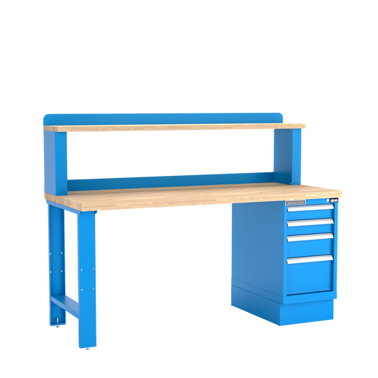 Champion Tool Storage WB201-B7230-BB 4-Drawer Standard Depth Cabinet Workbench, 12" Riser WB201 | 72"W x 35-1/4"H x 30"D, Bright Blue