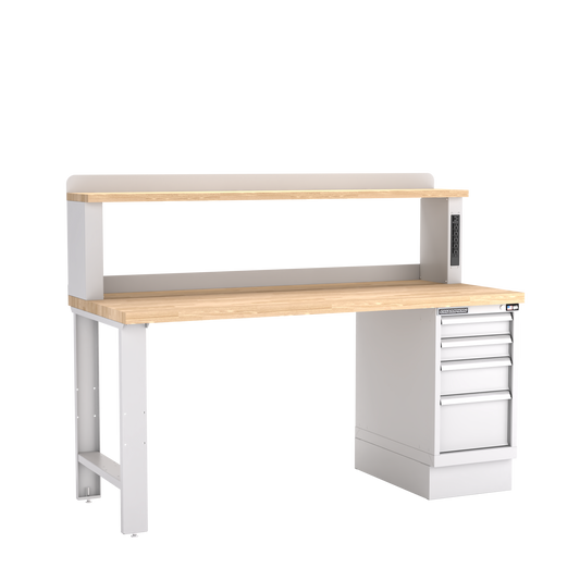 Champion Tool Storage WB202-B7230-LG 4-Drawer Standard Depth Cabinet Workbench, 12" Power Riser WB202 | 72"W x 35-1/4"H x 30"D, Light Gray