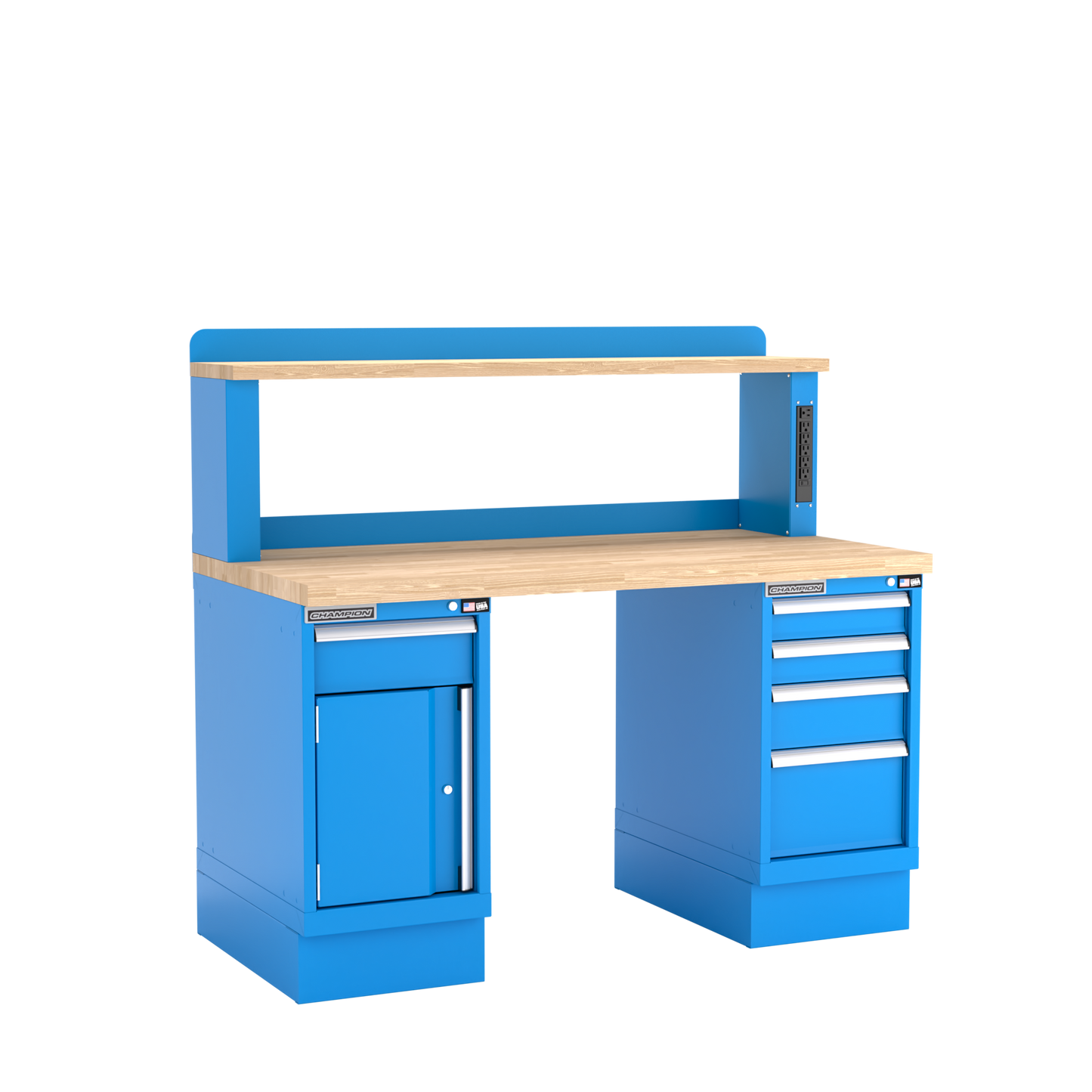 Champion Tool Storage WB402-B6030-BB Two Preconfigured Cabinets Workbench, 12" Power Riser WB401 | 60"W x 35-1/4"H x 30"D, Bright Blue