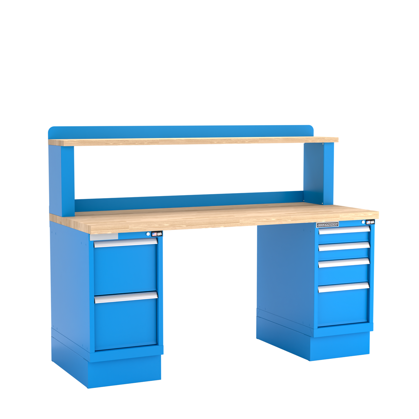 Champion Tool Storage WB501-B7230-BB Two Preconfigured Cabinets Workbench, 12" Riser WB501 | 72"W x 35-1/4"H x 30"D, Bright Blue