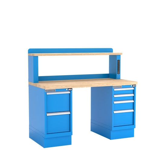 Champion Tool Storage WB502-B6030-BB Two Preconfigured Cabinets Workbench, 12" Power Riser WB501 | 60"W x 35-1/4"H x 30"D, Bright Blue