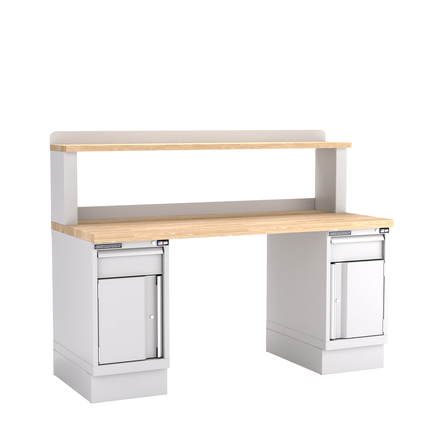 Champion Tool Storage WB701-B7230-LG Two Preconfigured Cabinets Workbench,12" Riser WB701 | 72"W x 35-1/4"H x 30"D, Light Gray