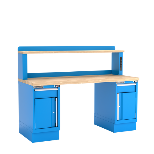 Champion Tool Storage WB702-B7230-BB Two Preconfigured Cabinets Workbench,12" Power Riser WB701 | 72"W x 35-1/4"H x 30"D, Bright Blue