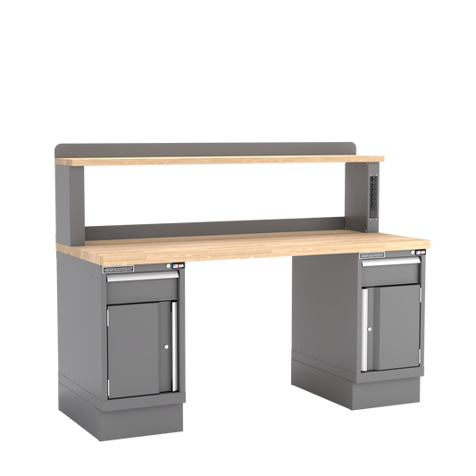 Champion Tool Storage WB702-B7230-DG Two Preconfigured Cabinets Workbench,12" Power Riser WB701 | 72"W x 35-1/4"H x 30"D, Dark Gray