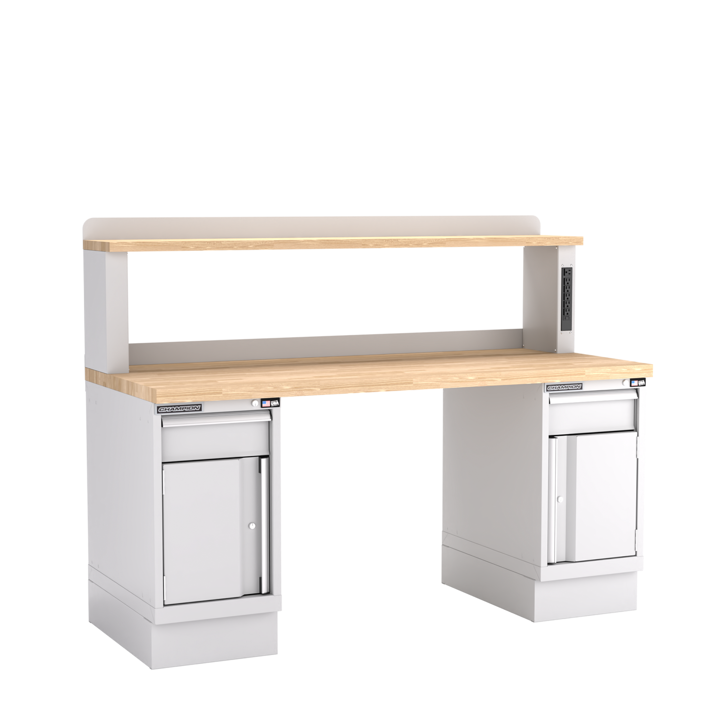 Champion Tool Storage WB702-B7230-LG Two Preconfigured Cabinets Workbench,12" Power Riser WB701 | 72"W x 35-1/4"H x 30"D, Light Gray