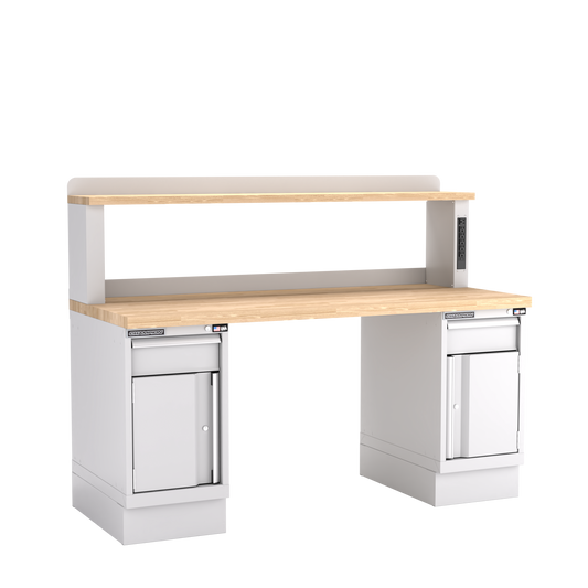 Champion Tool Storage WB702-B7230-LG Two Preconfigured Cabinets Workbench,12" Power Riser WB701 | 72"W x 35-1/4"H x 30"D, Light Gray
