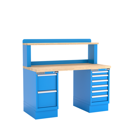 Champion Tool Storage WB801-B6030-BB Two Preconfigured Cabinets Workbench, 12" Riser WB801 | 60"W x 35-1/4"H x 30"D, Bright Blue