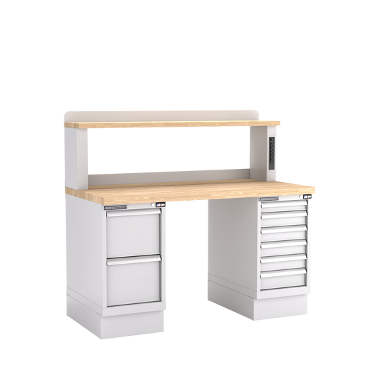 Champion Tool Storage WB802-B6030-LG Two Preconfigured Cabinets Workbench, 12" Power Riser WB801 | 60"W x 35-1/4"H x 30"D, Light Gray
