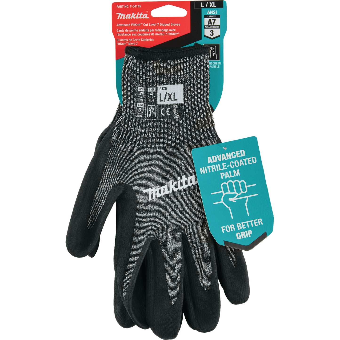 Makita T-04145 Advanced FitKnit™ Cut Level 7 Nitrile Coated Dipped Gloves (Large/X‑Large)