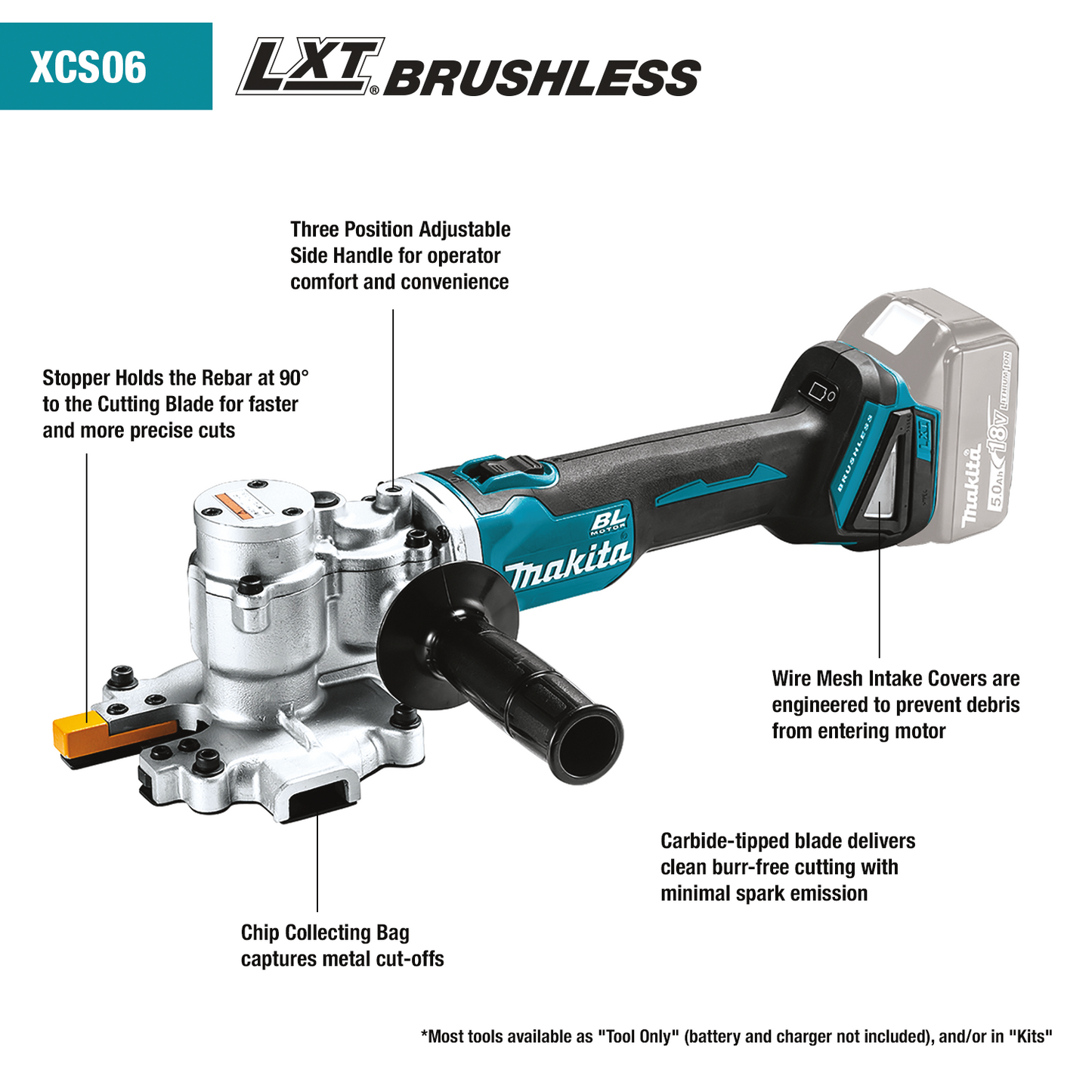 Makita XCS06ZK 18V LXT® Lithium‑Ion Brushless Cordless Steel Rod Flush‑Cutter, Tool Only