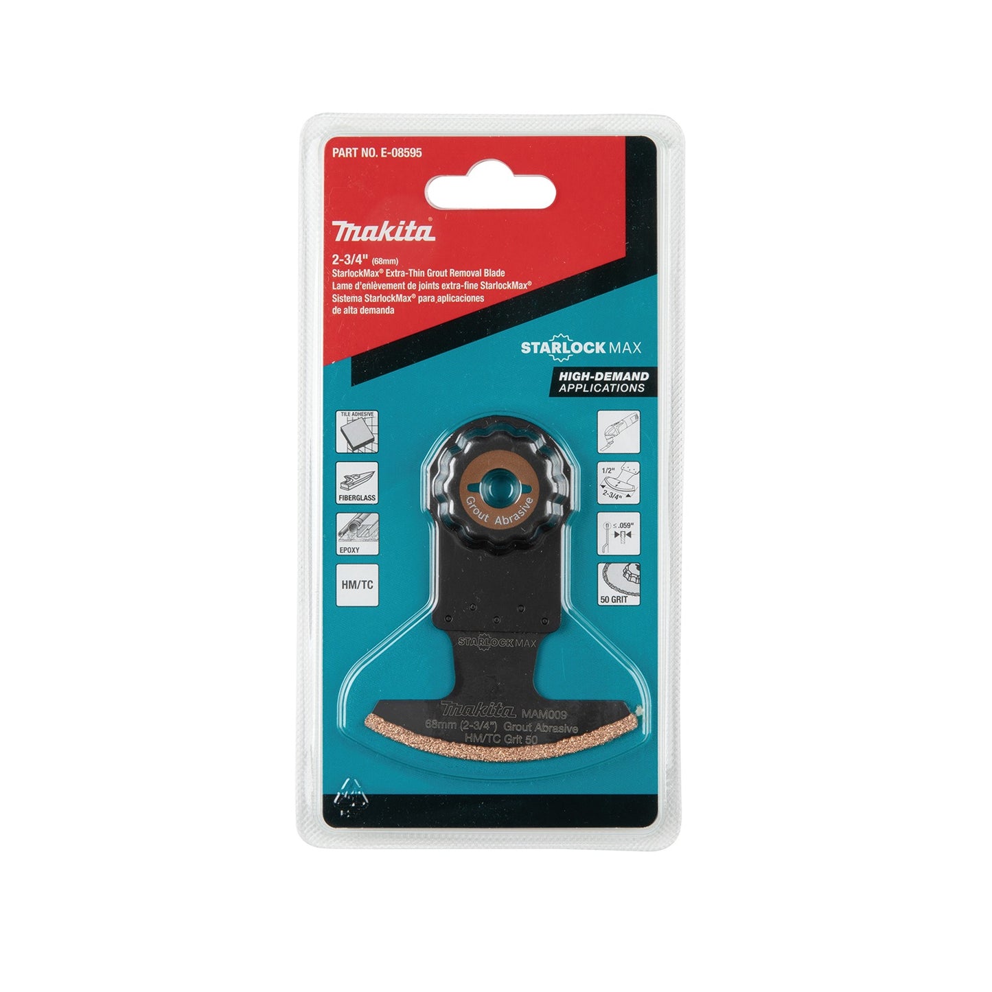 Makita E-08595 StarlockMax® Oscillating Multi‑Tool 2‑3/4" Hard Metal with Tungsten Carbide 50 Grit Grout and Abrasive Segmented Saw Blade