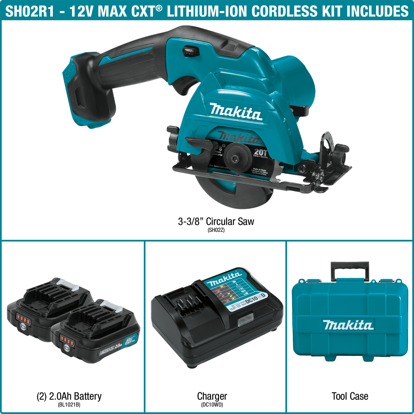 Makita SH02R1 12V max CXT® Lithium‑Ion Cordless 3‑3/8" Circular Saw Kit (2.0Ah)