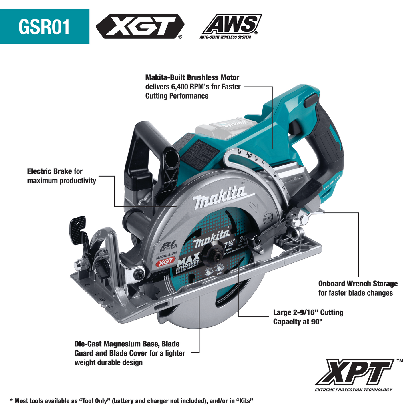 Makita GSR01M1 40V max XGT® Brushless Cordless Rear Handle 7‑1/4” Circular Saw Kit (4.0Ah)