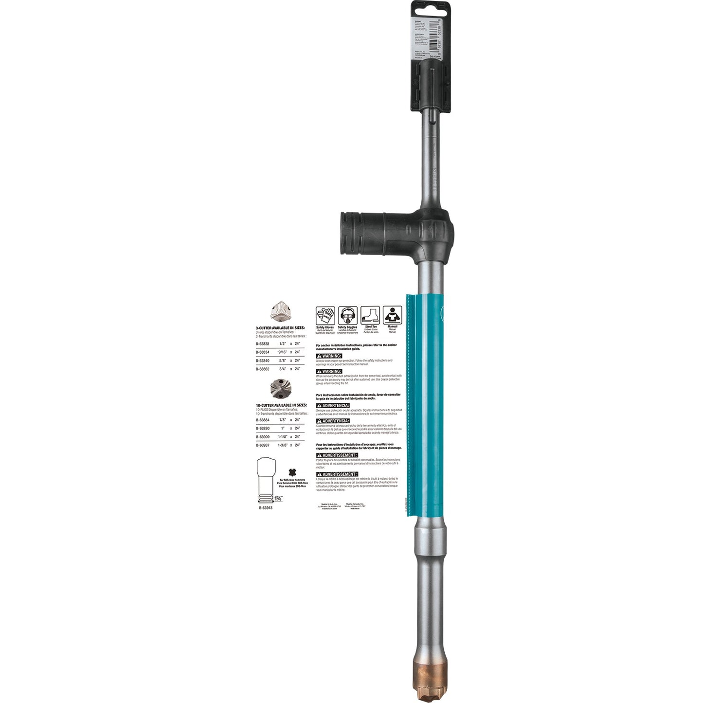 Makita B-63937 1‑3/8" x 24" SDS‑Max Dust Extraction Drill Bit