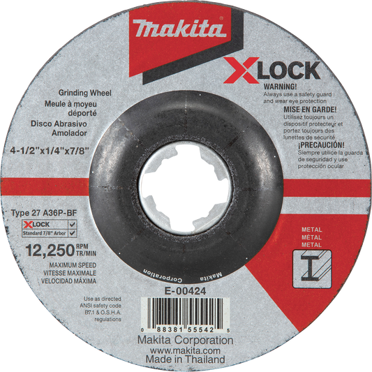 Makita E-00424 X‑LOCK 4‑1/2" x 1/4" x 7/8" Type 27 General Purpose 36 Grit Metal Abrasive Grinding Wheel