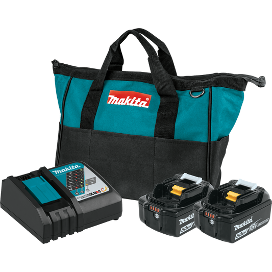 Makita BL1850BDC2 18V LXT® Lithium‑Ion Battery and Rapid Optimum Charger Starter Pack (5.0Ah)