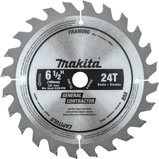 Makita D-67022 6‑1/2" 24T Carbide‑Tipped Circular Saw Blade, General Purpose