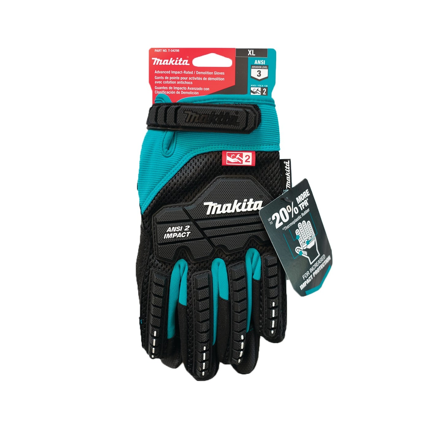 Makita T-04298 Advanced ANSI 2 Impact‑Rated Demolition Gloves (X‑Large)