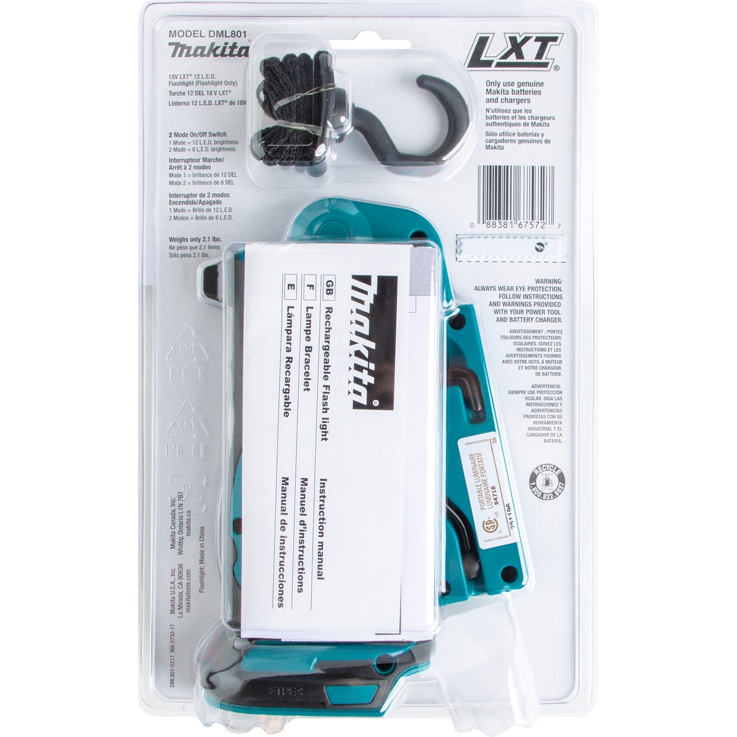 Makita DML801 18V LXT® Lithium‑Ion Cordless 12 L.E.D. Flashlight, Flashlight Only