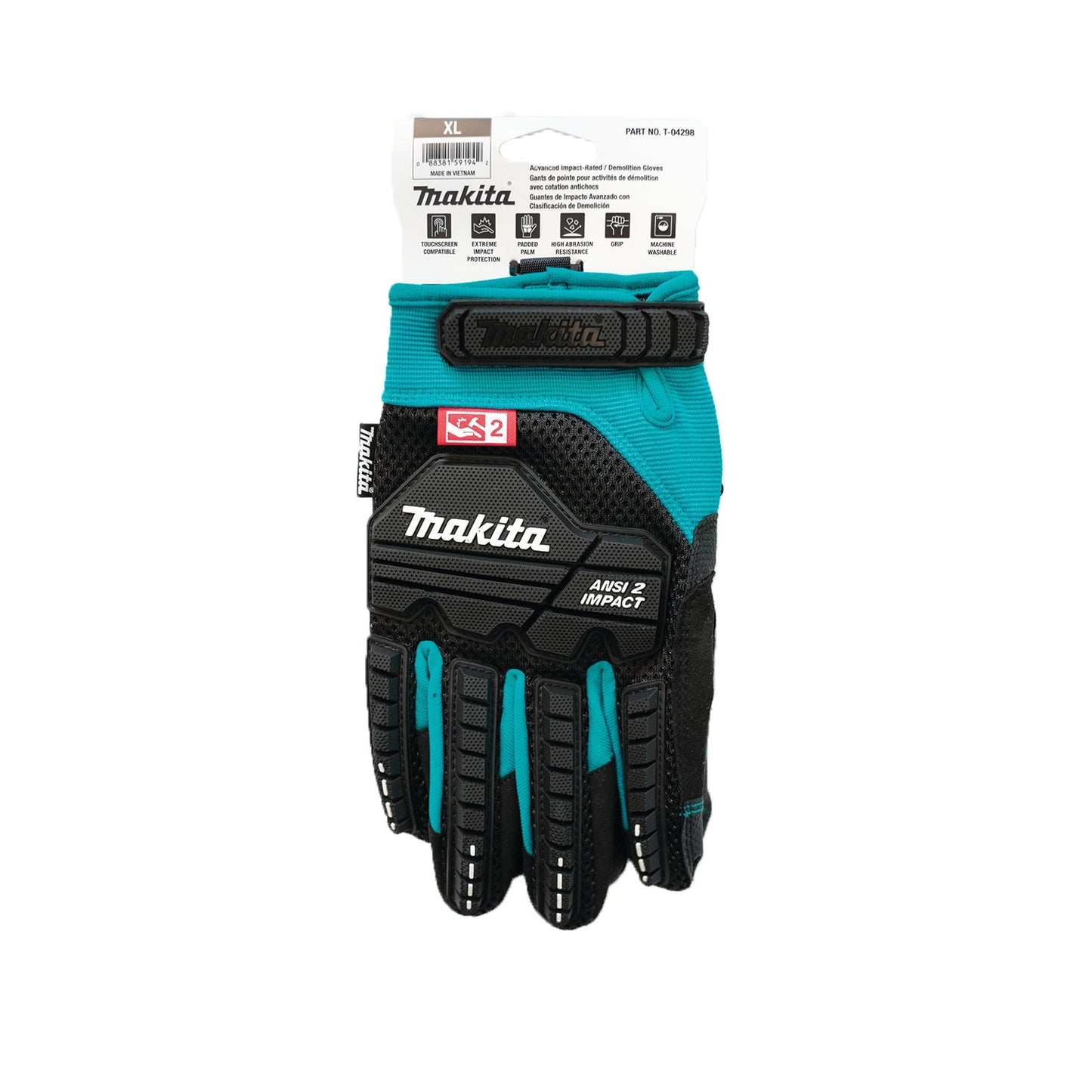 Makita T-04298 Advanced ANSI 2 Impact‑Rated Demolition Gloves (X‑Large)