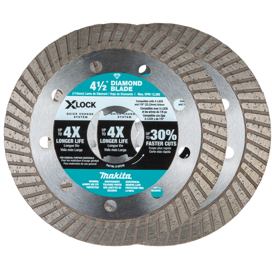 Makita E-07222 X‑LOCK 4‑1/2" Turbo Rim Diamond Blade for Masonry Cutting, 2/pk