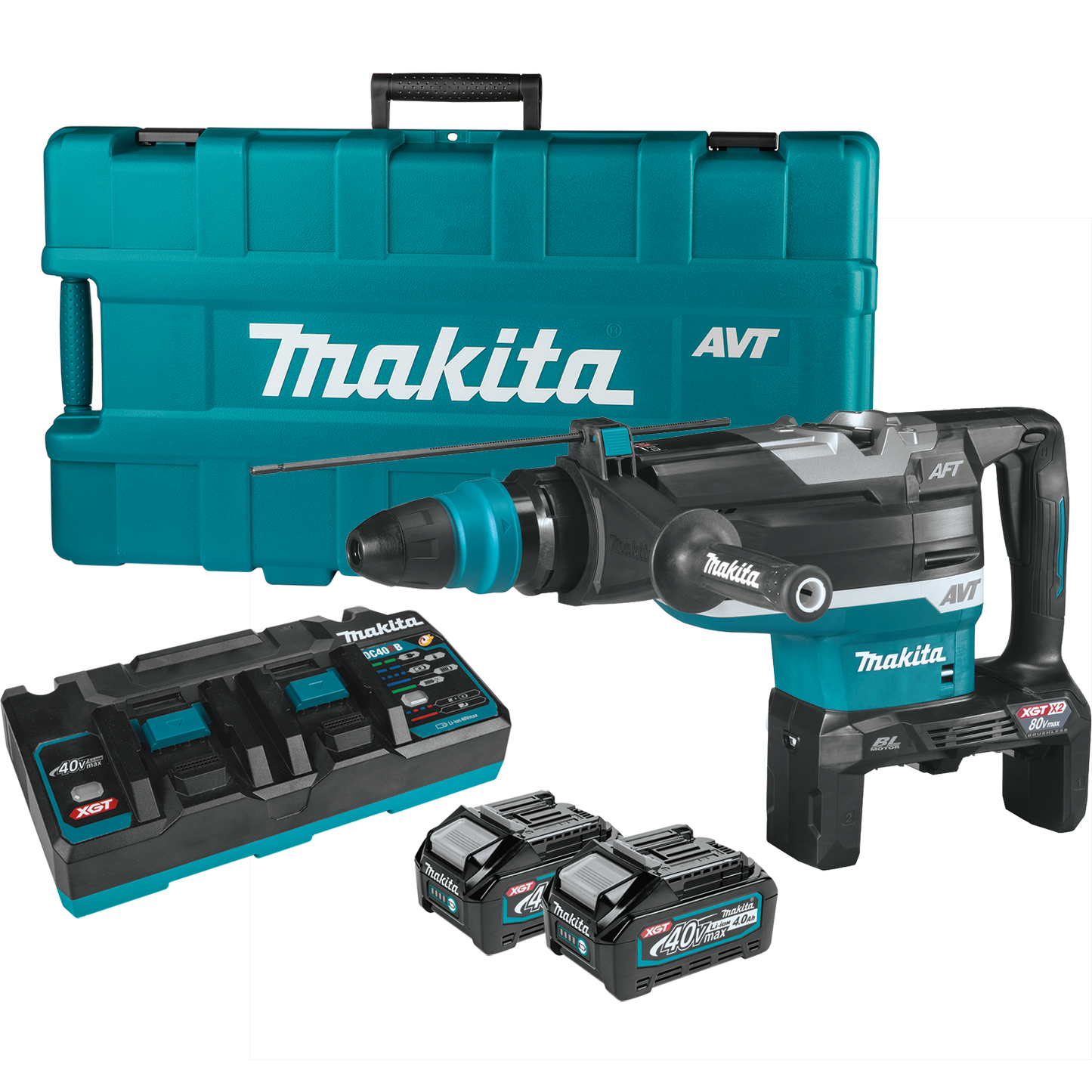 Makita GRH06PM 80V max (40V max X2) XGT® Brushless 2" SDS‑MAX AVT® Rotary Hammer Kit, AFT®, AWS® Capable (4.0Ah)