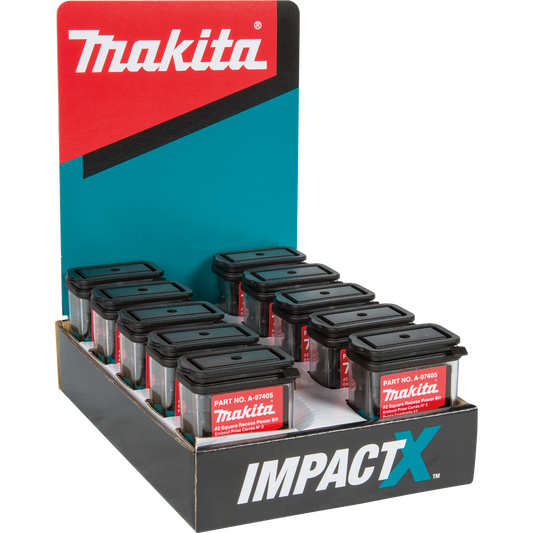 Makita A-97405-10 ImpactX™ #2 Square Recess 2″ Power Bit, 10 x 15/pk, Display
